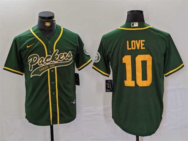 Men%27s Green Bay Packers #10 Jordan Love Green Cool Base Stitched Baseball Jersey->nfl just don shorts->NFL Jersey